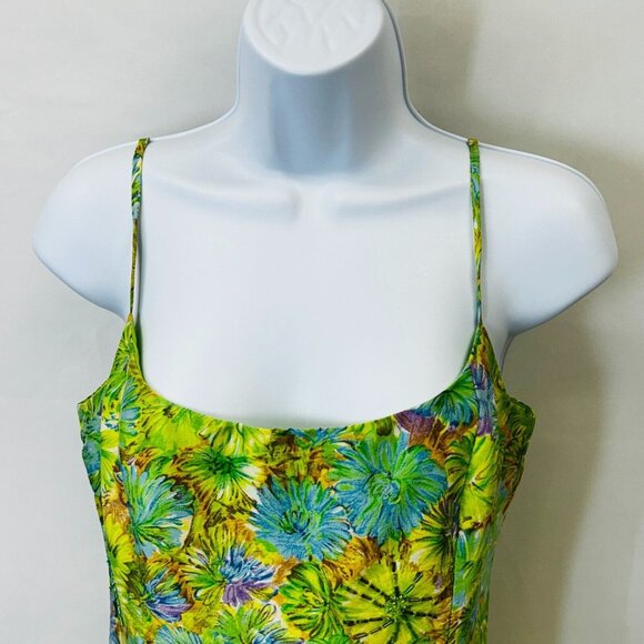 Kelly and Diane Floral Slip Dress Size 2 Green Blue Spaghetti Strap Back Zip - Picture 5 of 13